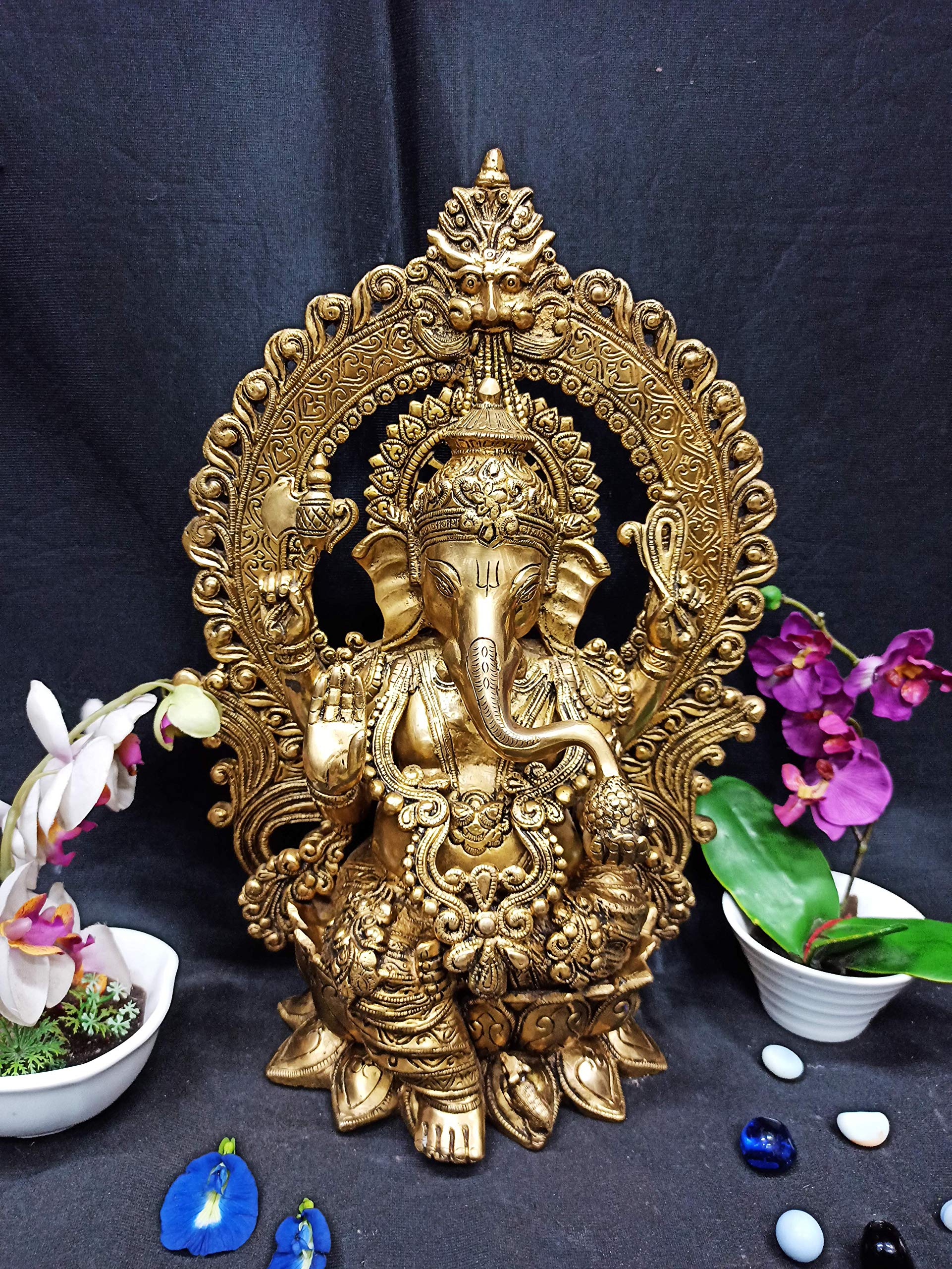 Bharat Haat Brass Kaman Ganesh Ganesha Idol Ganpati Bappa Murti Collectible Statue
